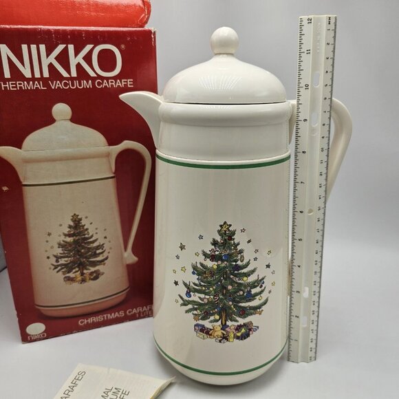 Christmas Holiday Coffee Carafe 1 L Vintage Nikko Box Thermal Vacuum Christmas - Picture 2 of 9
